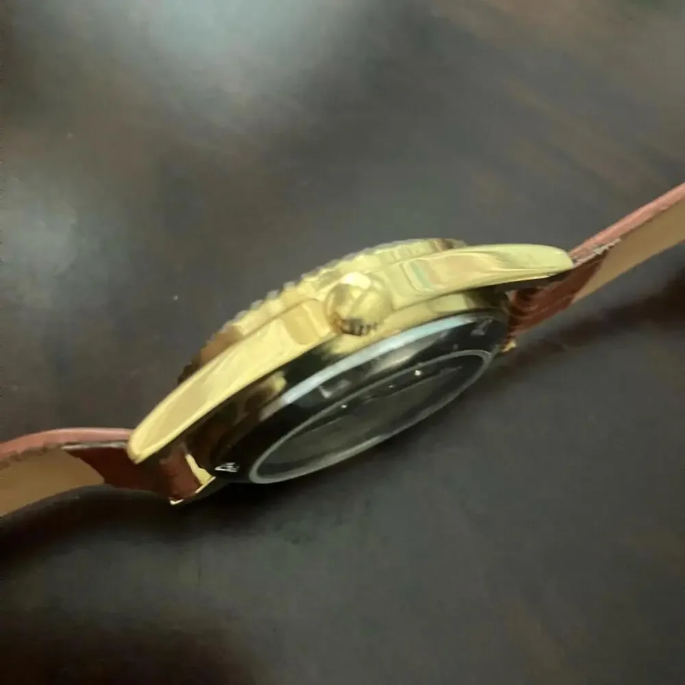 Citizen Gold Watch with Blue Dial and Tan Strap